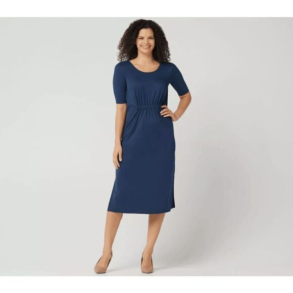 H by Halston Dresses & Skirts - H by Halston Ruched Waist Dress Navy Blue Lightweight Flowy Flattering Size 2X